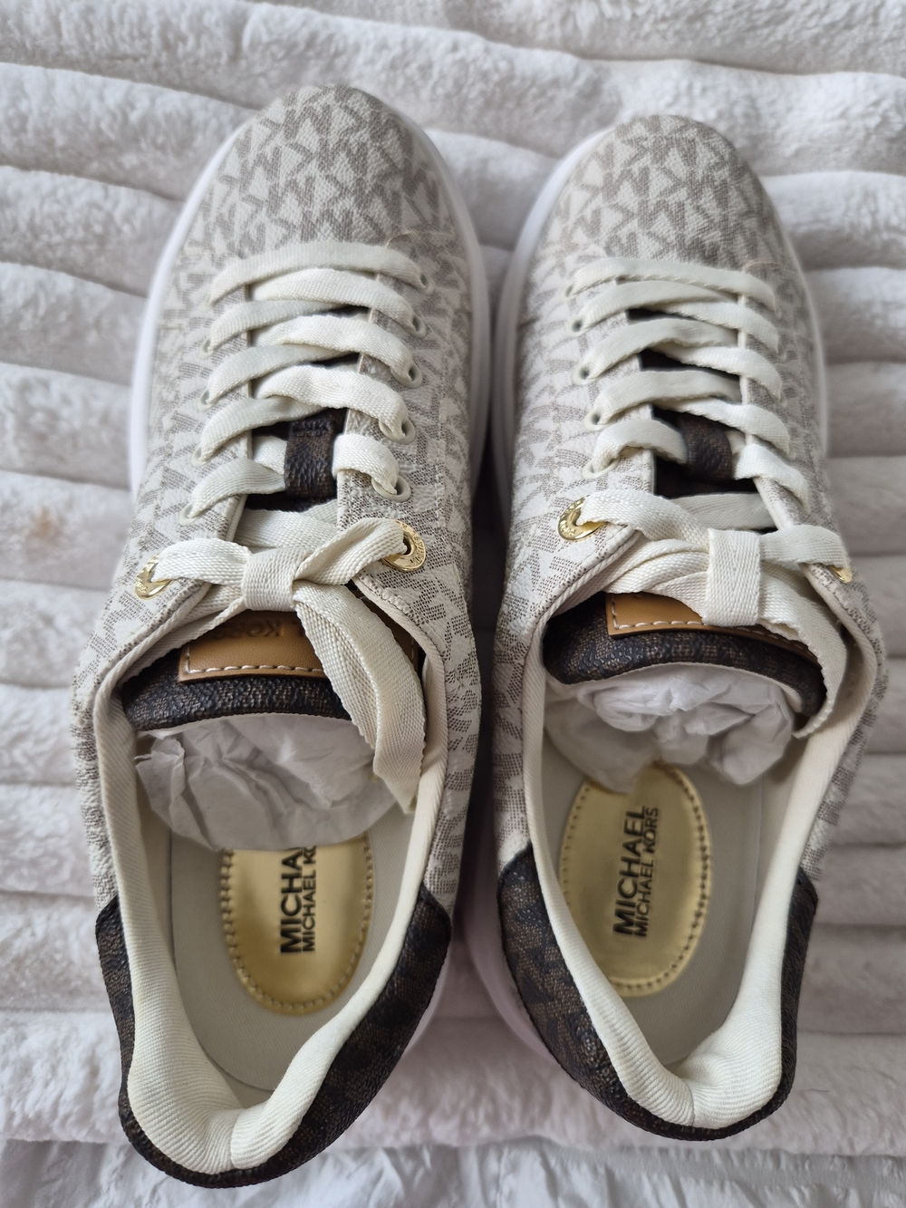 Michael Kors Beige Logo Canvas Sneakers with Gold Insole - Picture 6 of 6
